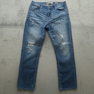BKE Tyler Jeans Mens Size 34Lx34 Blue Relaxed Straight Stretch Denim Distressed